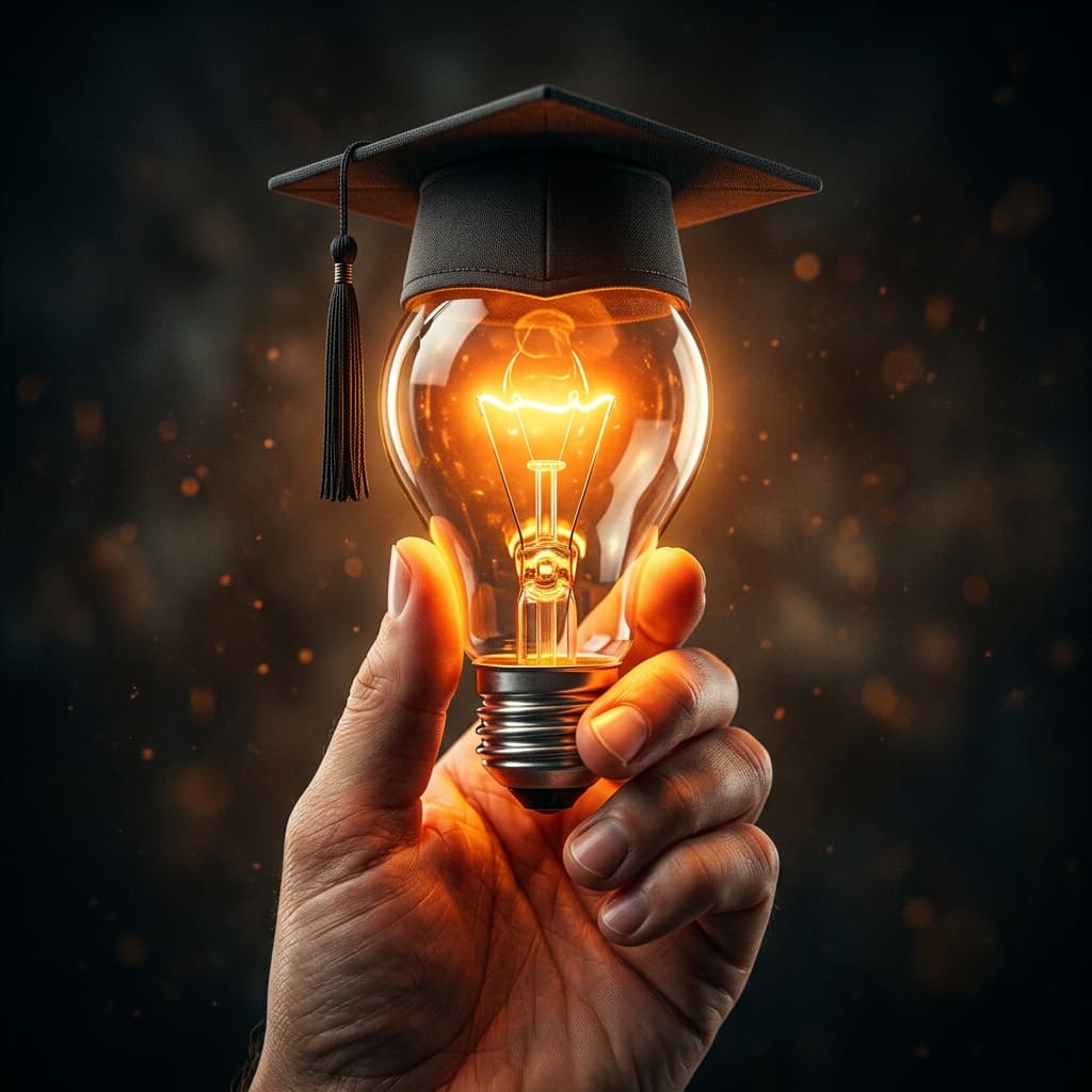 Idea bulb with graduation cap